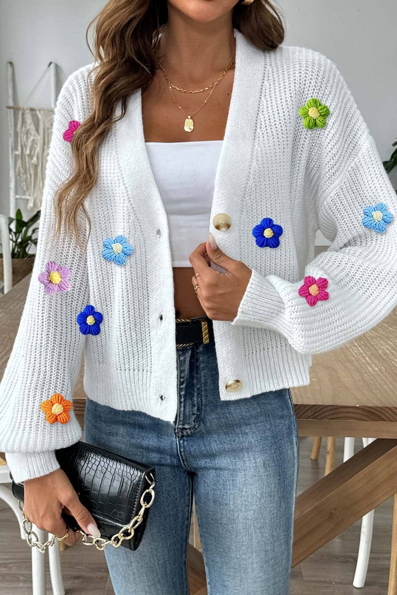 CWOSWL07386_WOMEN CROCHET PATCHWORK SHORT KNIT CARDIGAN