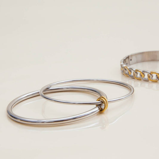 Classic Two-Tone Double Ring Bangle, 18K Gold