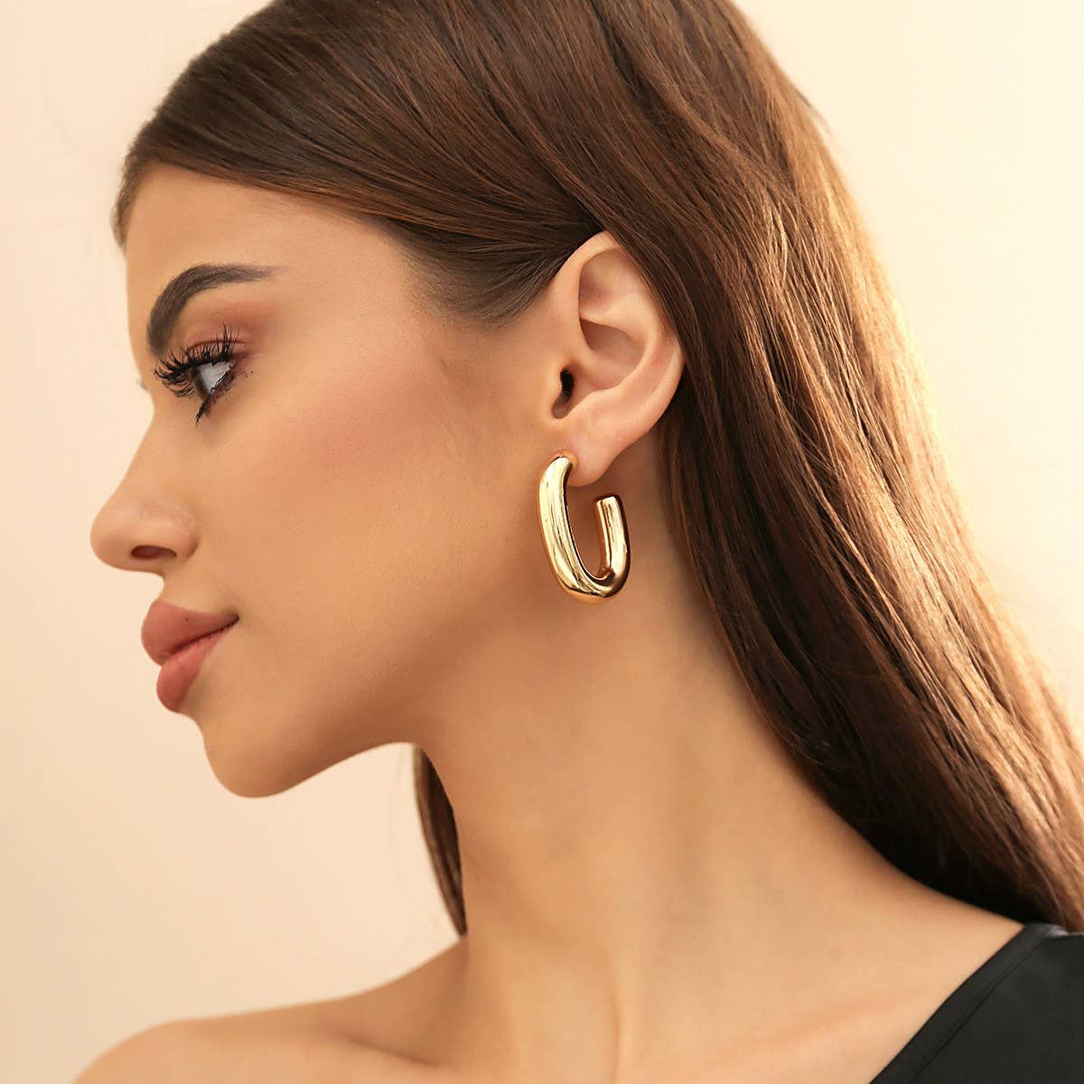 METAL WIND CIRCULAR RING THICK CHAIN EARRINGS