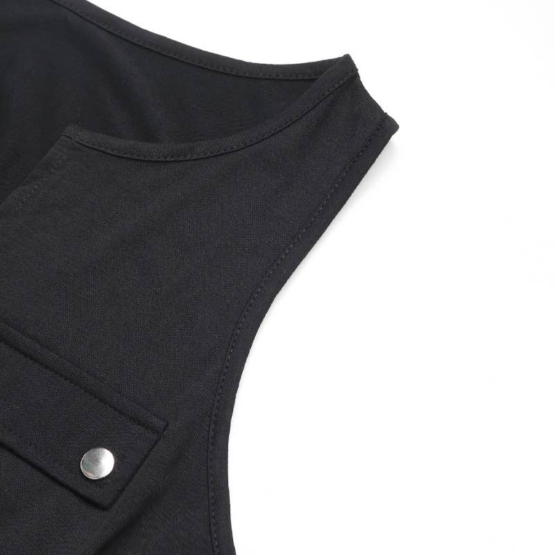 Sleeveless Zip-Up Utility Romper with Pockets