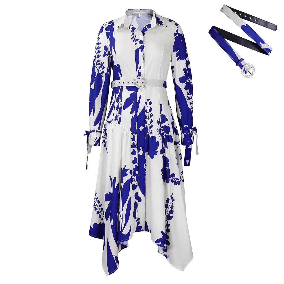 TEMPERAMENT PRINTED IRREGULAR LAPEL DRESS