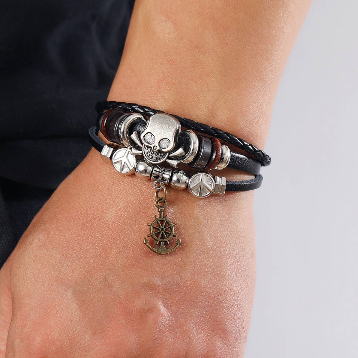 CREATIVE BEADED CROSS LEATHER BRACELET