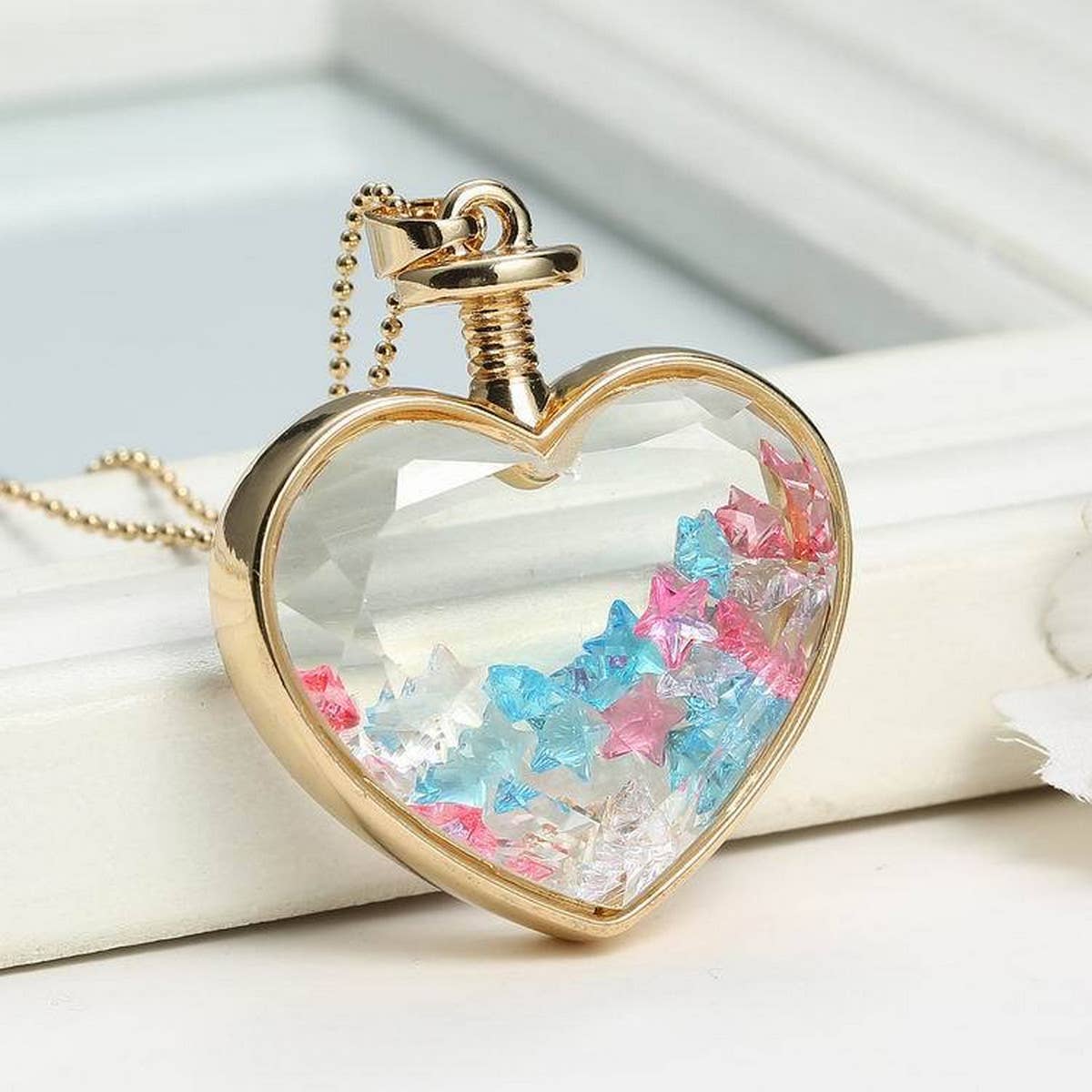 HEART CRYSTAL PLANT DRIED FLOWER NECKLACE