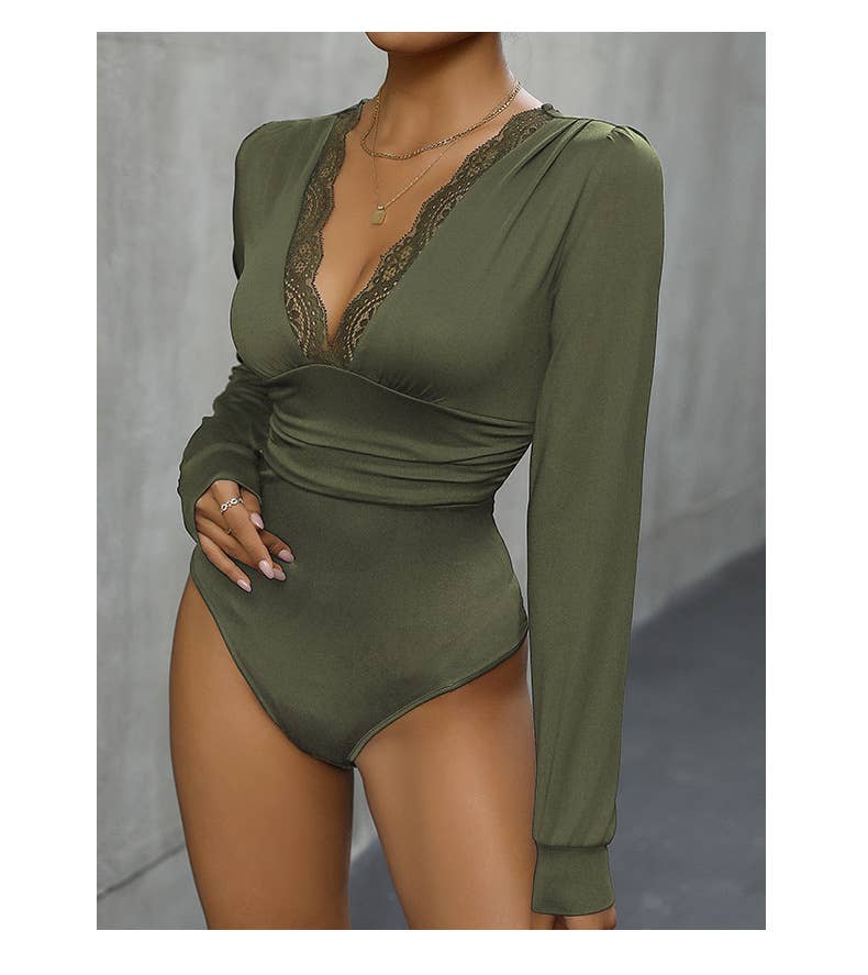 Lace patchwork V-neck jumpsuit