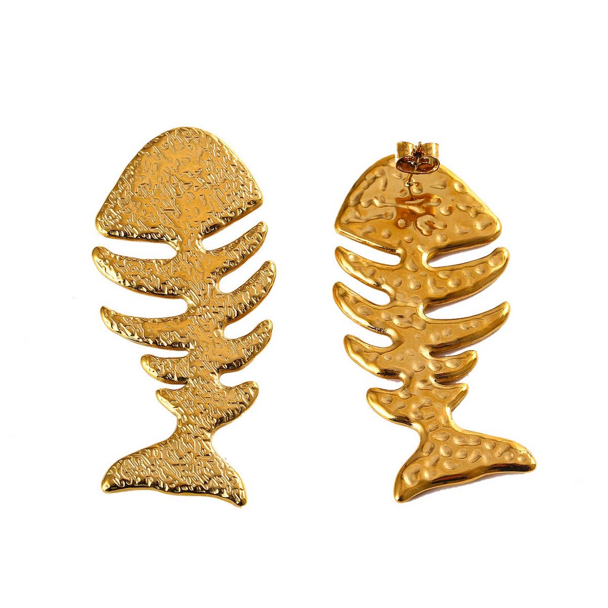 18K Stainless Steel Fishbone Earrings, Ocean Style_CWMM8892