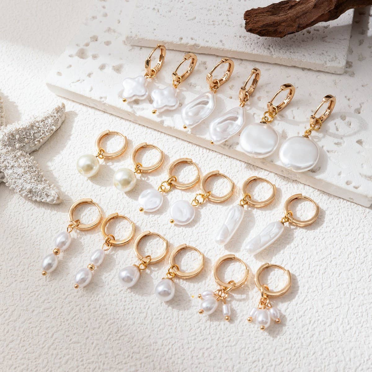 Irregular Pearl Design Trendy 18K Gold Earrings