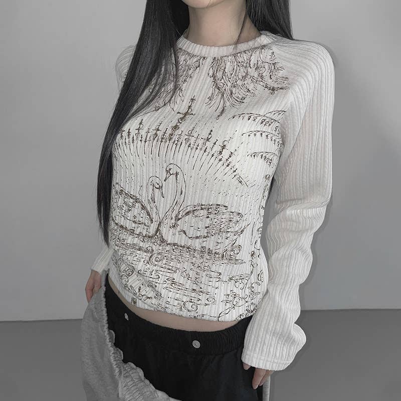 VINTAGE PERSONALITY PRINT ROTATOR SLEEVES T-SHIRT