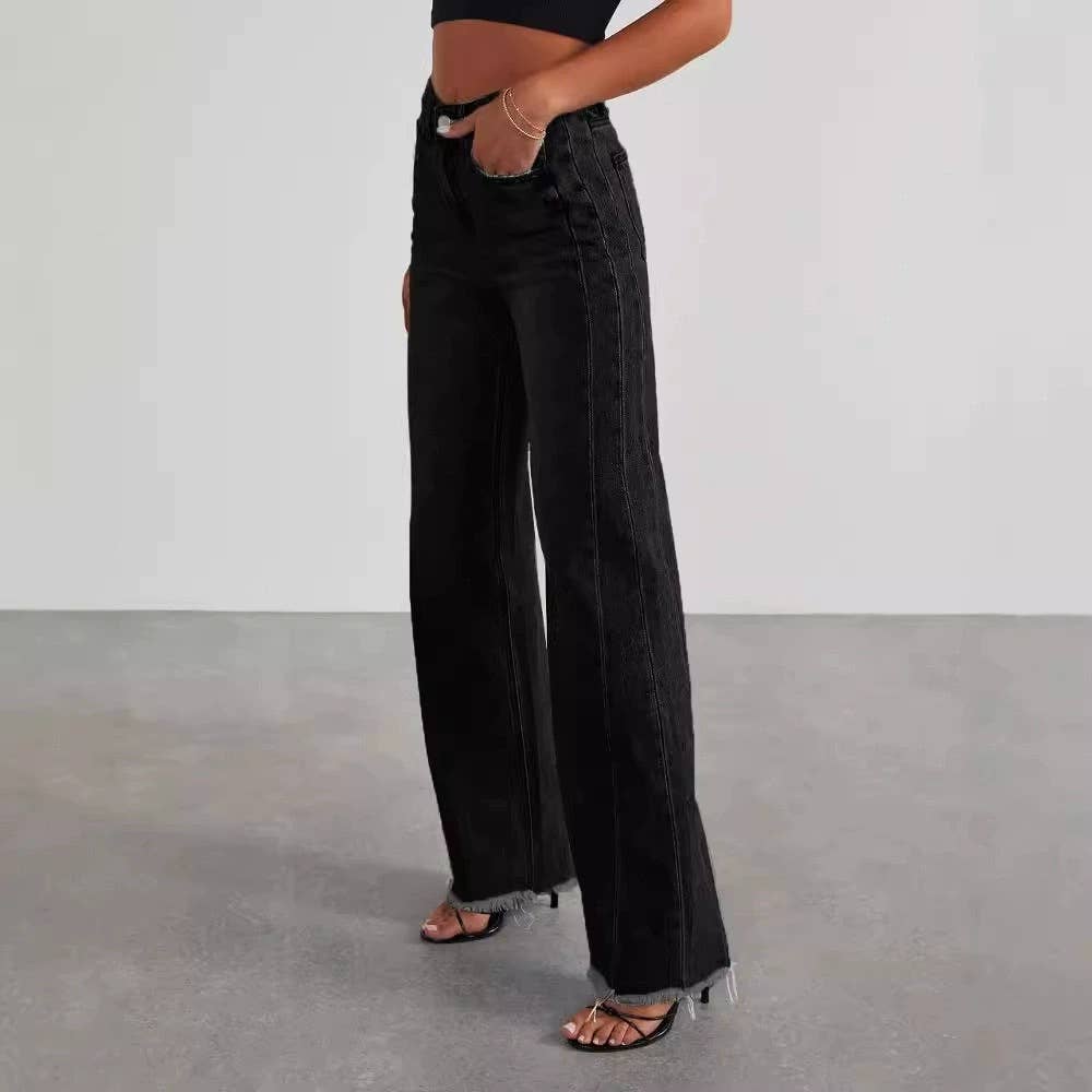 Washed loose casual straight-leg wide-leg jeans