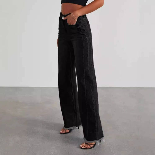 Washed loose casual straight-leg wide-leg jeans
