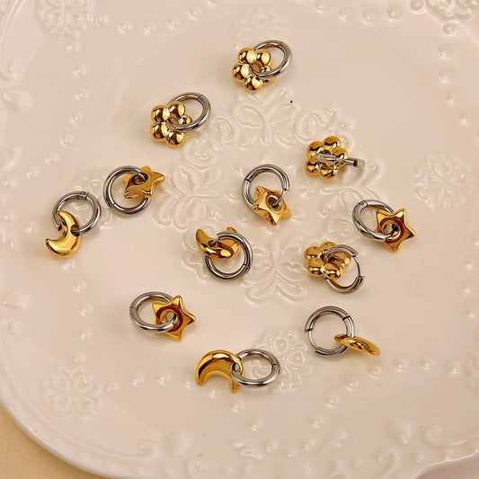 Elegant 18K Steel Star & Moon Hoop Earrings