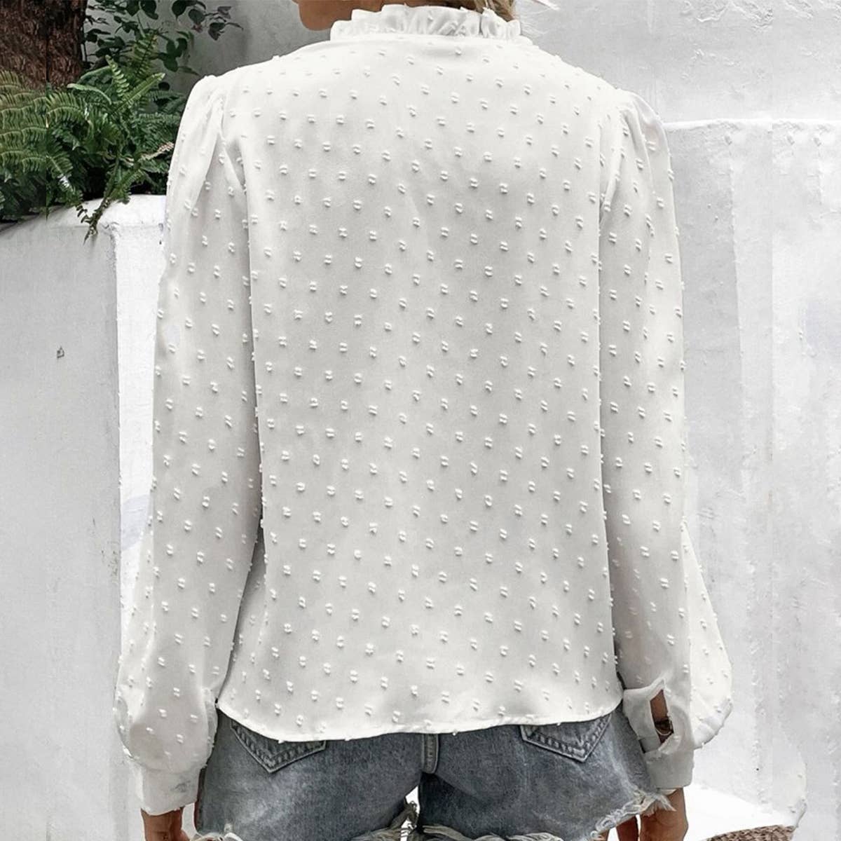 Lace puffed sleeve blouse for women