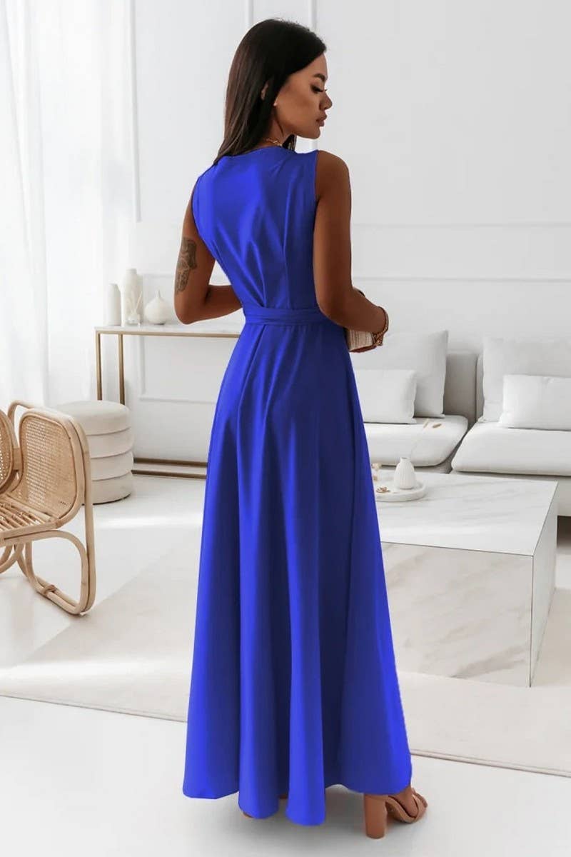 CWDMD4853_LACE-UP V-NECK LONG EVENING GOWN DRESS