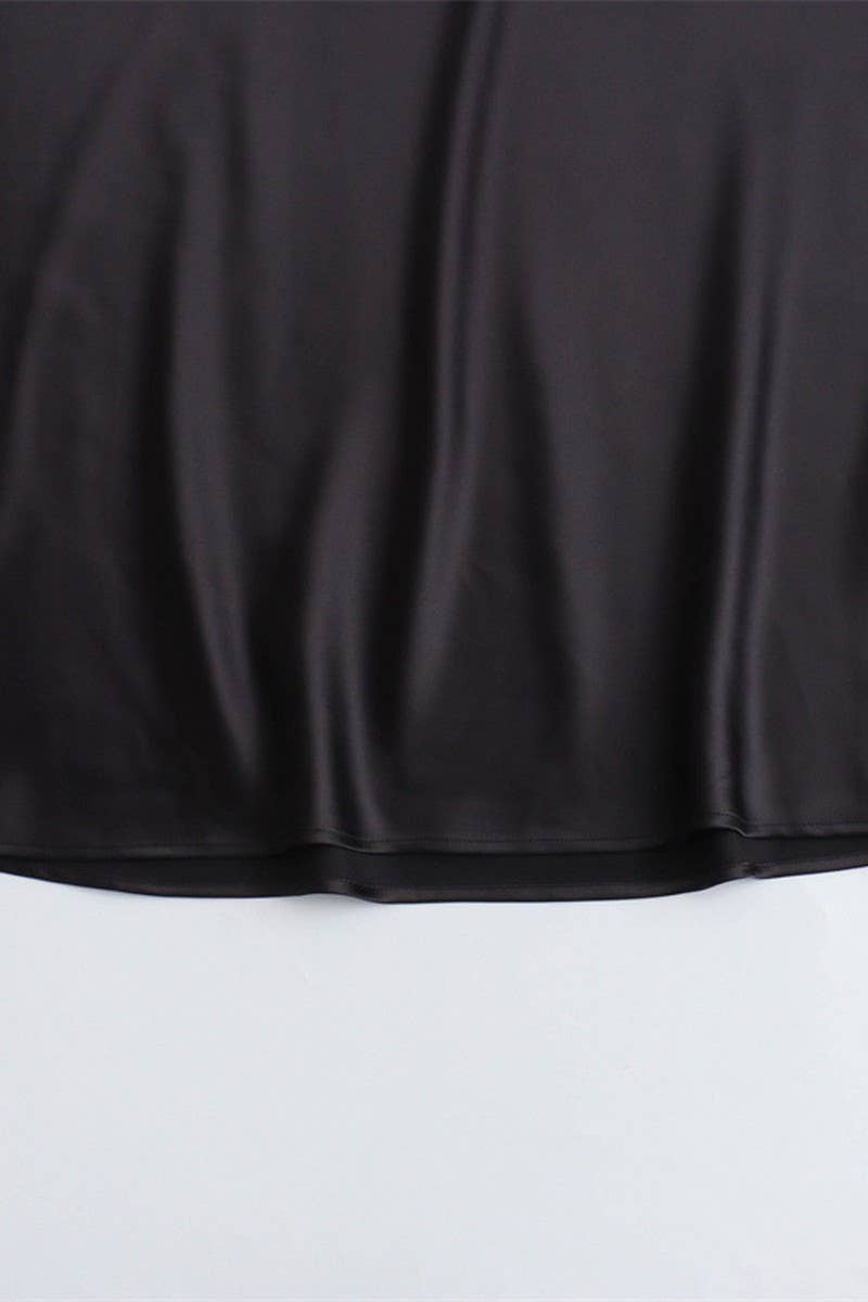 CWDMD4173_ROUND NECK SLEEVELESS BLACK SATIN DRESS
