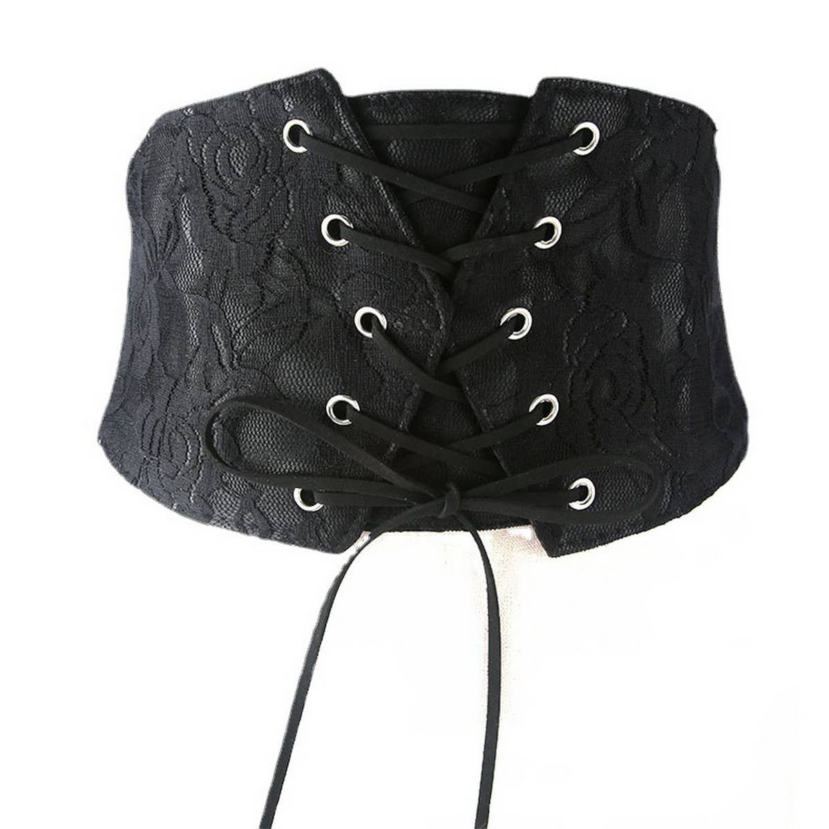 WOMEN LACE AND LEATHER ELASTIC WAIST BELT_CWABE0317