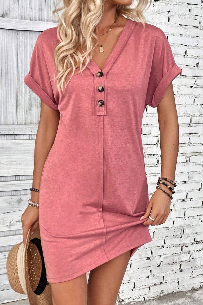 CWDTD0425_SUMMER V-NECK FASHIONABLE RAGLAN SLEEVE DRESS