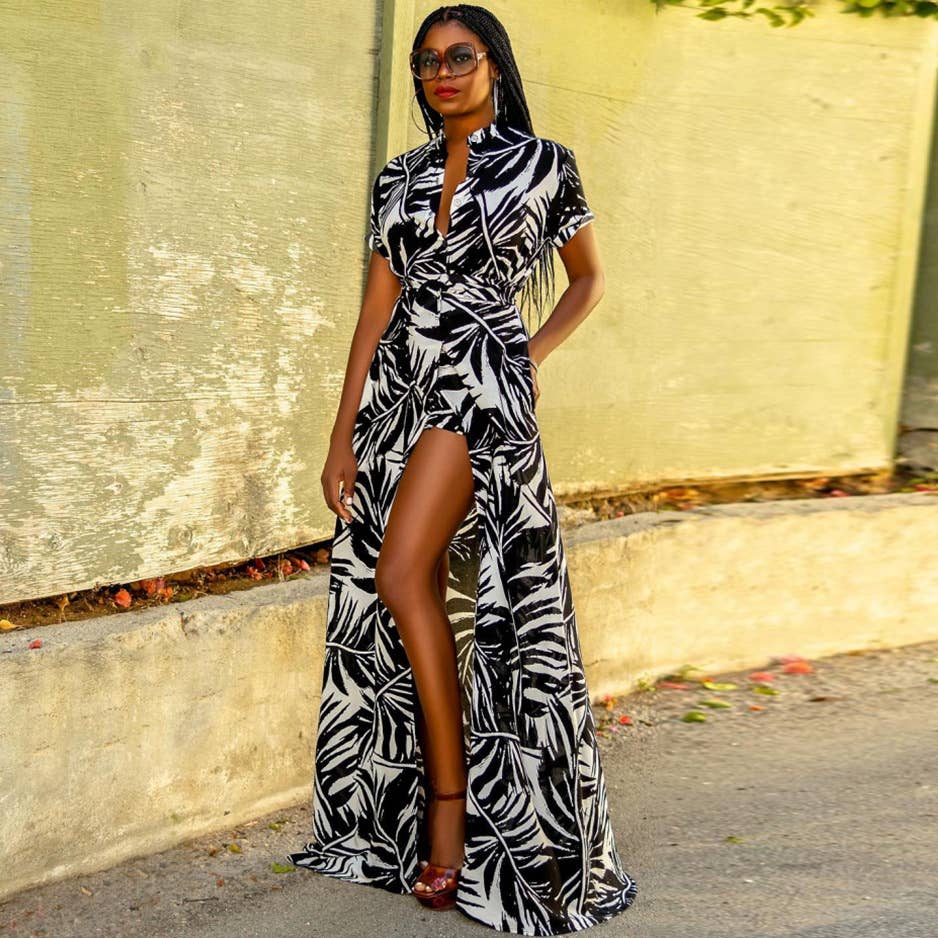 Printed lace-up Bohemian dress