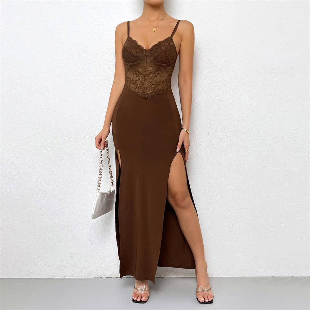 Lace halter halter slim-fit dress long dress