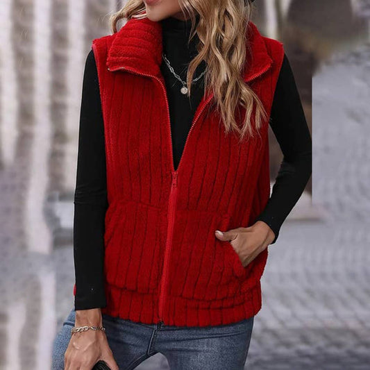 SOLID COLOR VEST COAT WITH PLUSH LAPELS