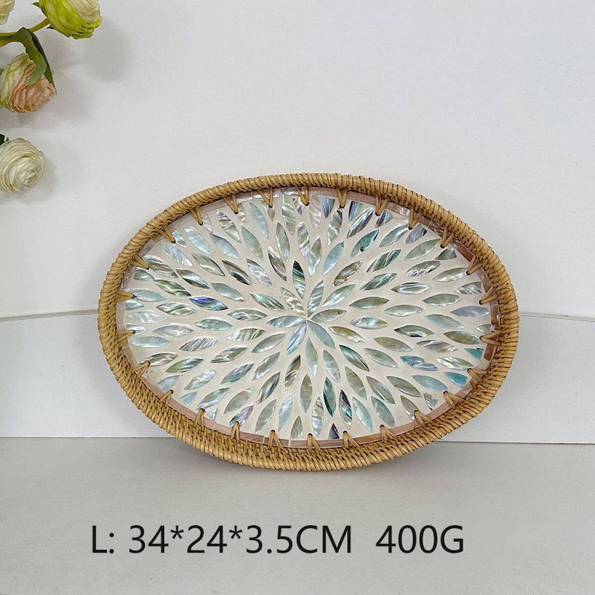 RATTAN OVAL FRUIT TEA SHELL TRAY STORAGE BASKET_CWMM4504