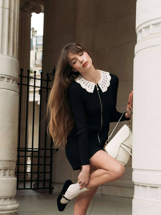 TEMPERAMENT SLIM HAIR WOVEN ZIPPER SHORT DRESS