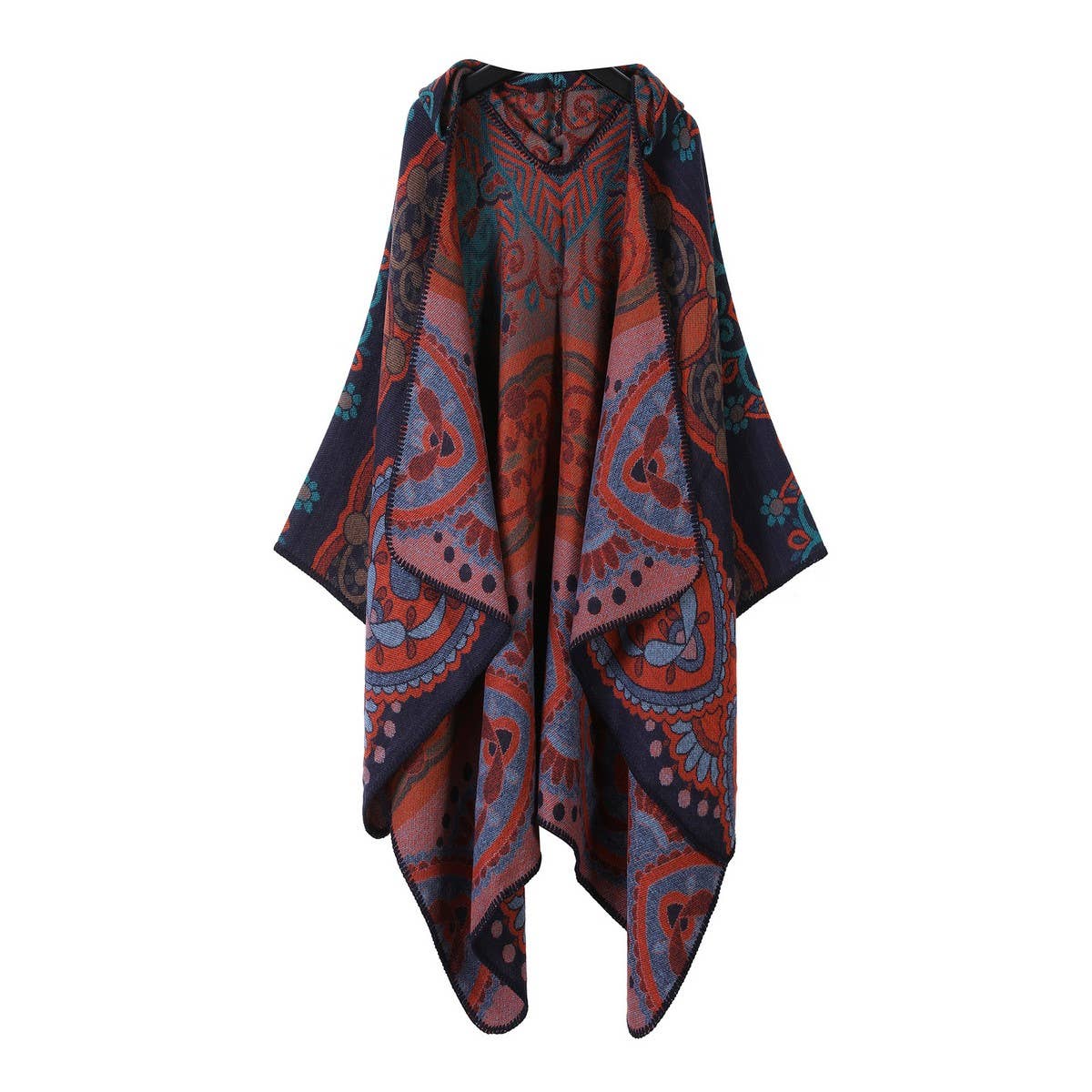 VINTAGE HOODED CAPE FAUX CASHMERE SHAWL CAPE