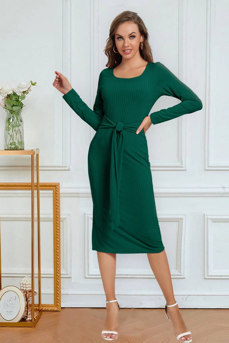 CWDMD4728_SOLID COLOR STRAPPY SLIT MID-LENGTH DRESS