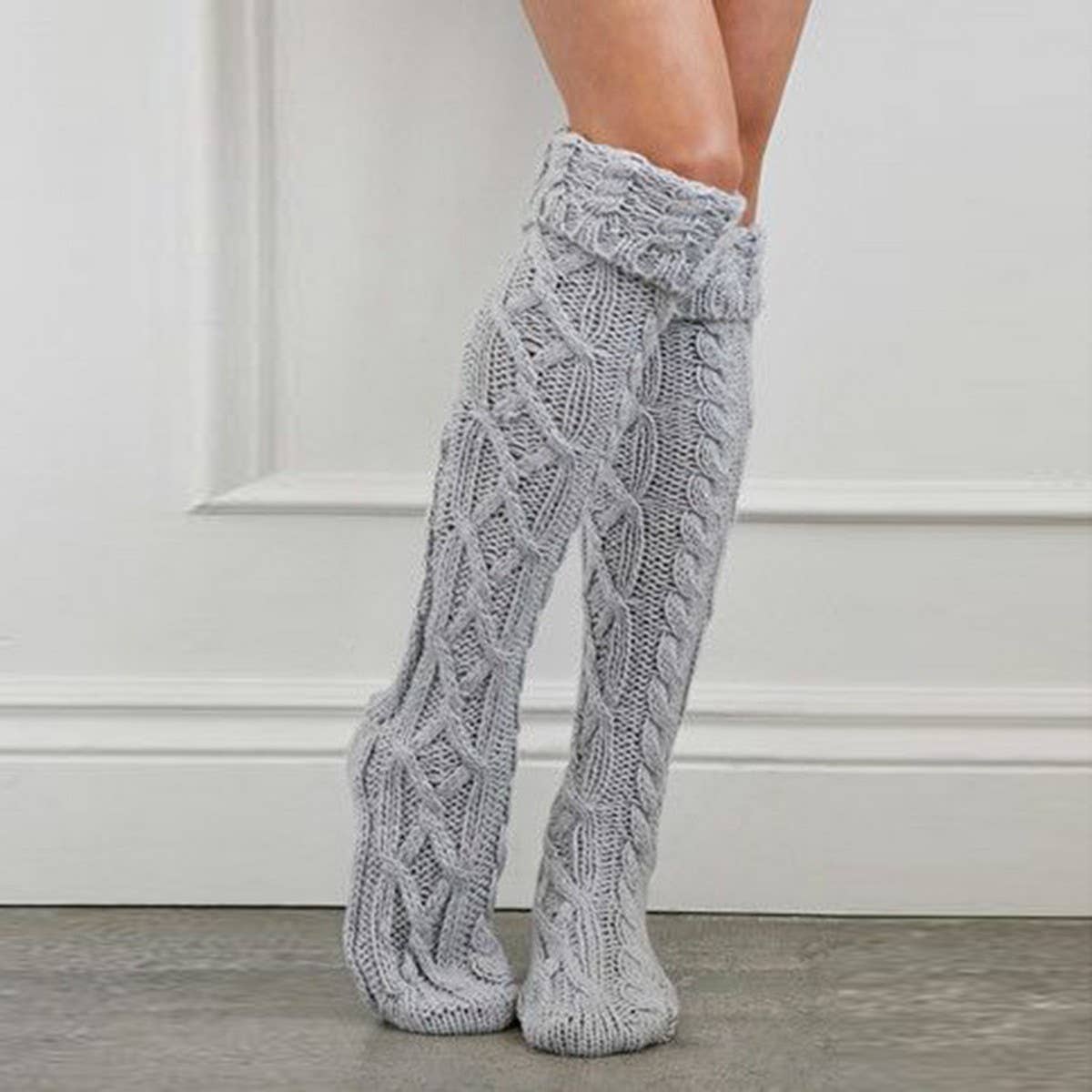 FASHIONABLE TWISTED HEM LONG OVER-THE-KNEE SOCKS