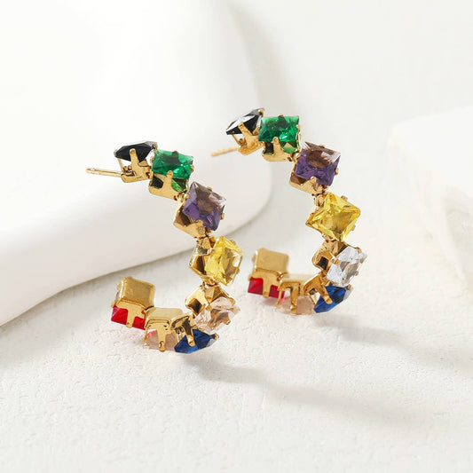 LIGHT LUXURY C-SHAPED DIAMOND EARRINGS