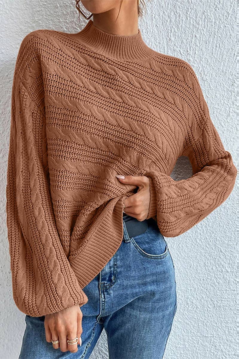 SOLID COLOR LOOSE CREW NECK PULLOVER SWEATER