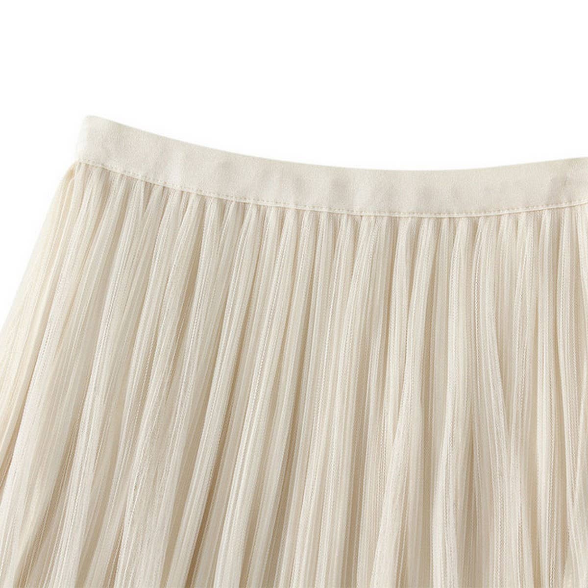 Tulle Lace Trim Pleated Cake Fairy Maxi Skirt