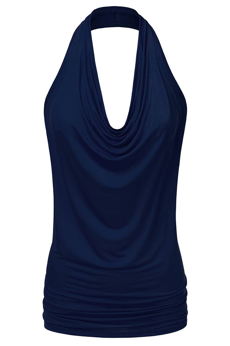 AWTHT028-P_Halter Neck Draped Front Open Back Top