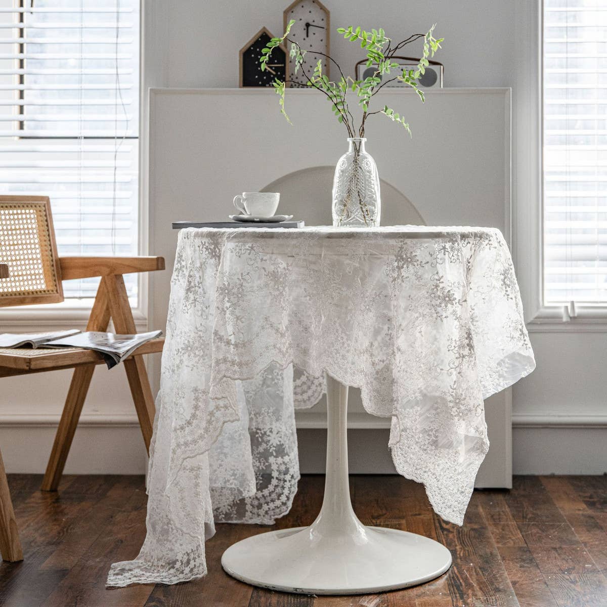 HOME FLOWER EMBROIDERED LACE TABLECLOTH