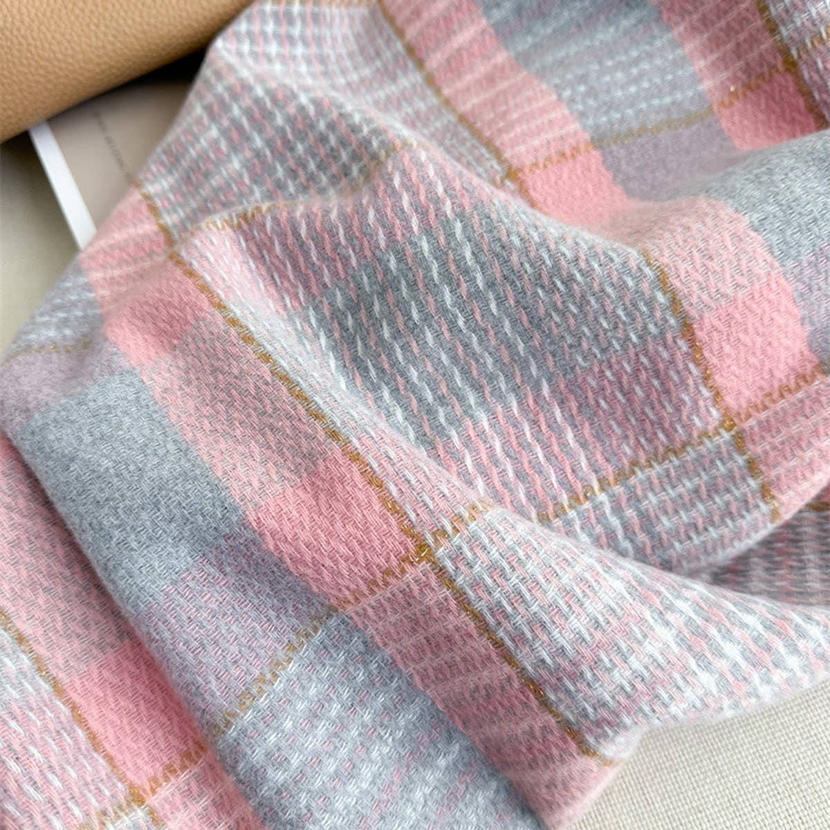 Plaid fringe scarf winter warm shawl_CWASC2778