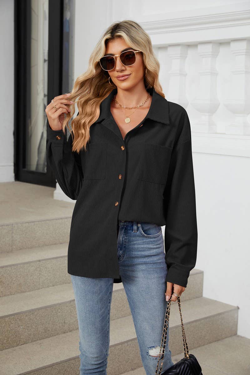 CWOBL0187_COLLAR POCKET COLLAR SOLID COLOR SPLICING SHIRT