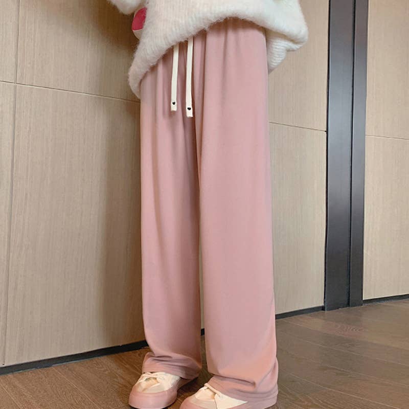 High-waisted drawstring straight pants