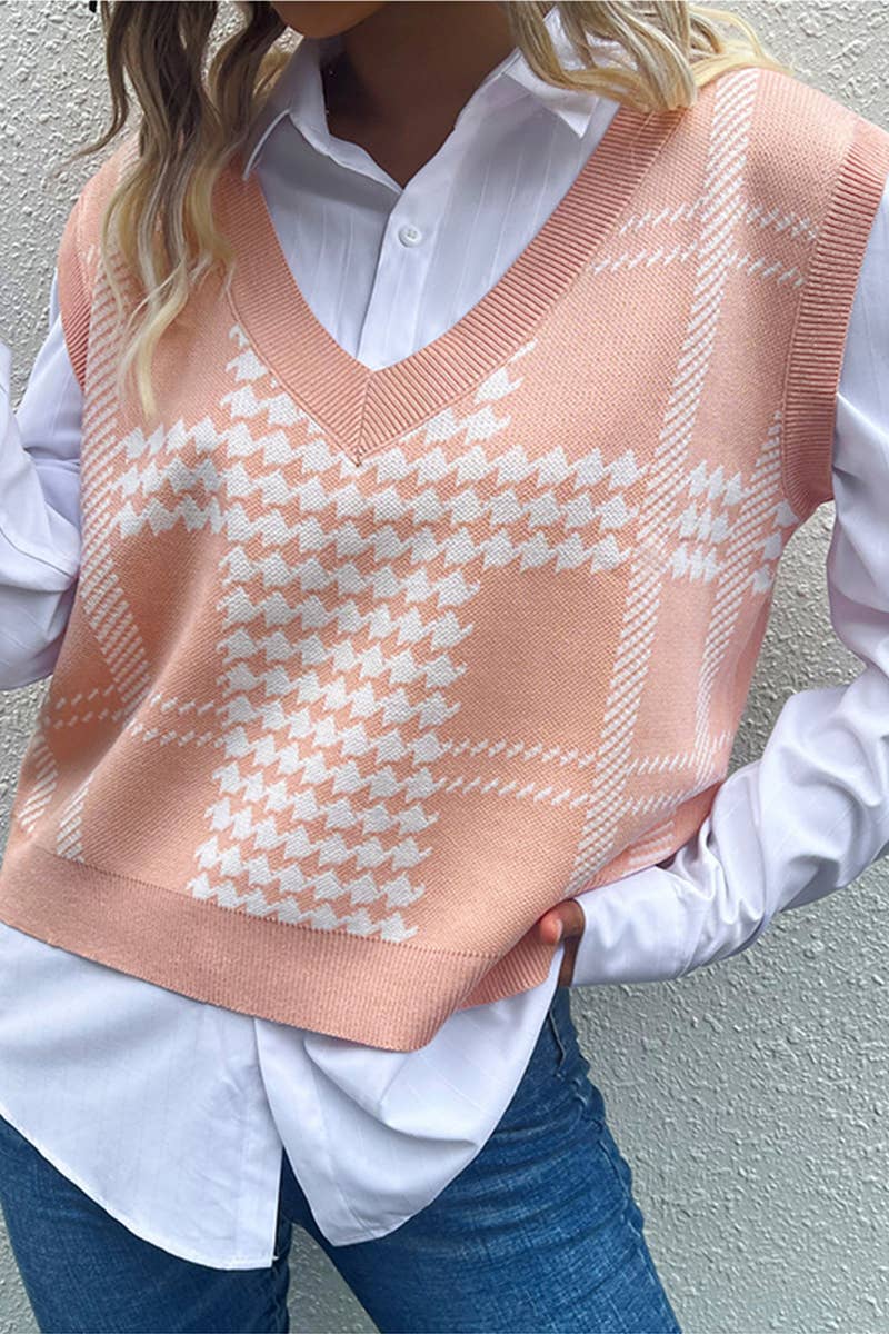 WOMEN AUTUMN NEW HOUNDSTOOTH KNIT VEST_CWOV0085