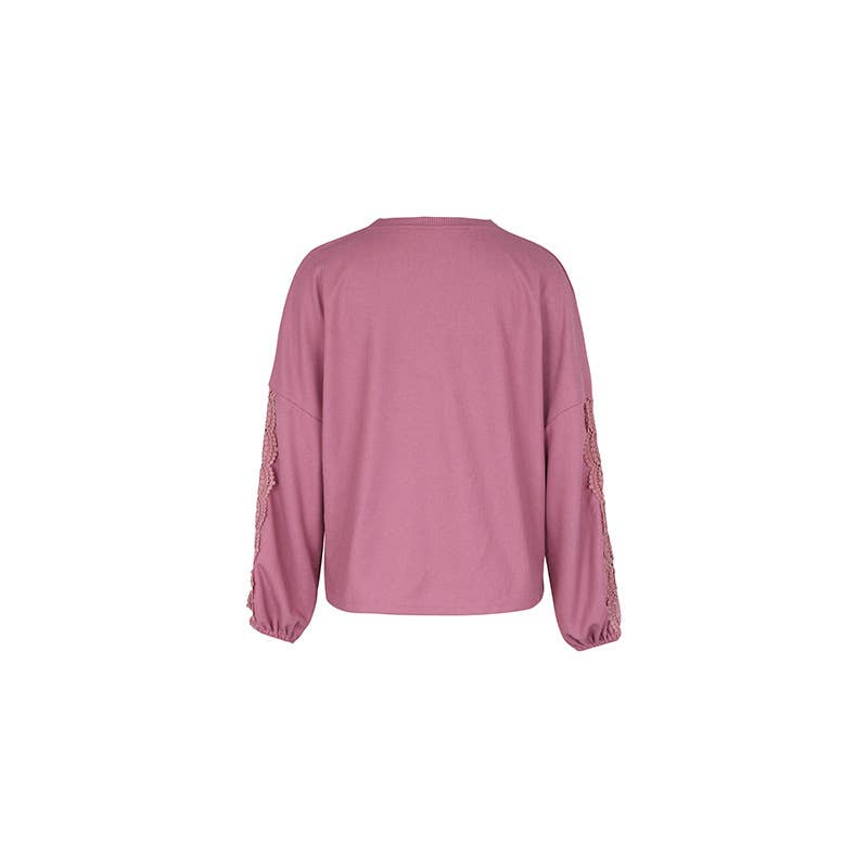 V-NECK WOMEN'S LACE STITCHING T-SHIRT LONG SLEEVE