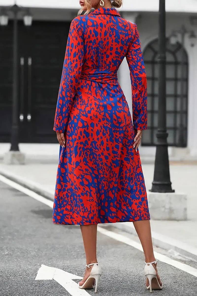 CWDMD5585_BUTTON LONG SLEEVE WAIST A-LINE DRESS