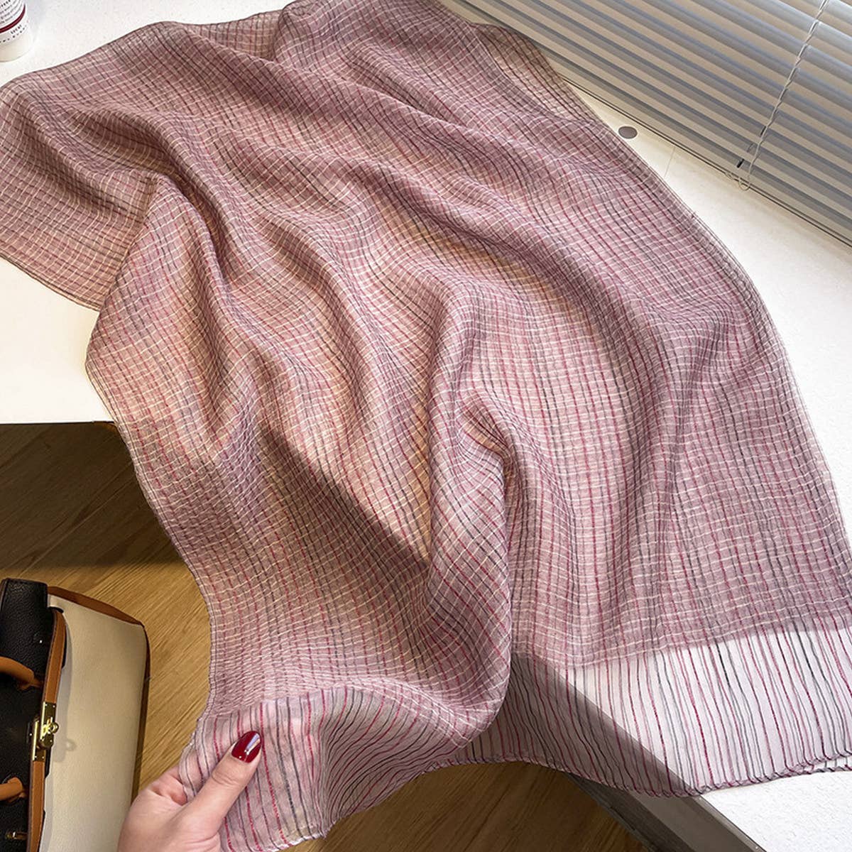 Plaid Shine Silk Scarf ??Long Blend Spring Wrap_CWASC0616