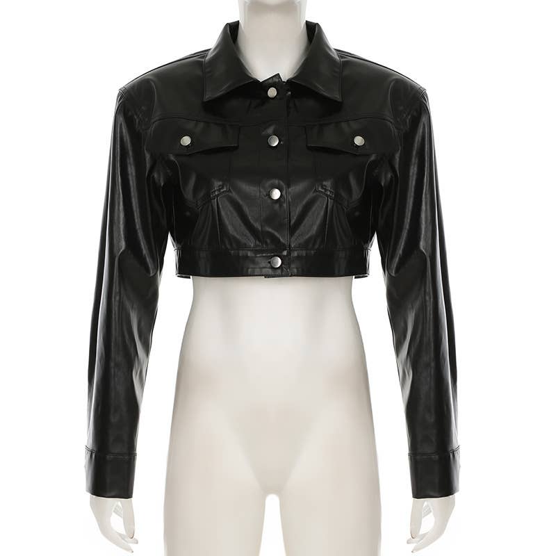 SINGLE BREASTED PU LEATHER SHORT JACKET