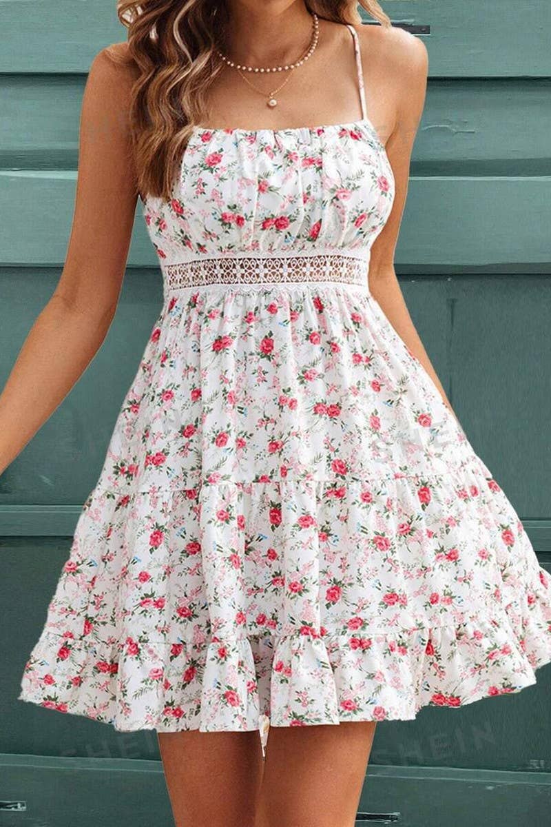 CWDSD8286_SUMMER FRENCH LACE ADJUSTABLE STRAP SHORT DRESS