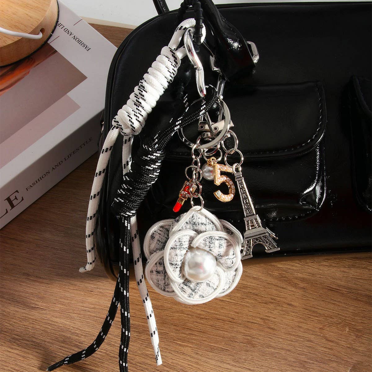 Camellia Flower Bag Charm Creative Keychain_CWMM7628