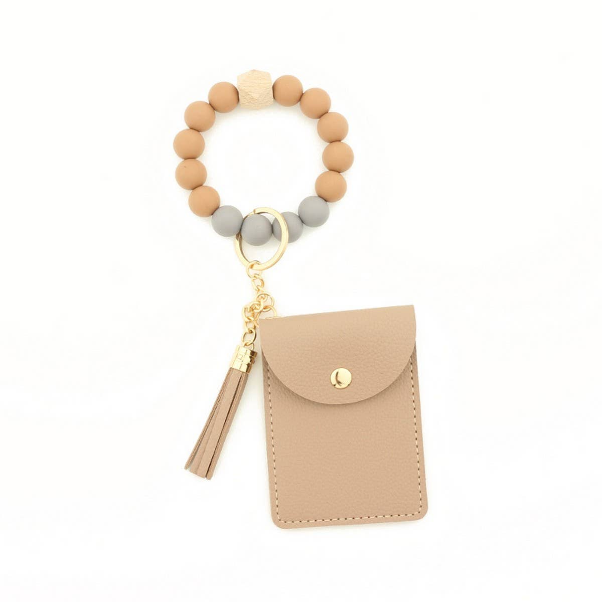 Solid PU Card Wallet with Tassel & Bead Strap_CWAB4967