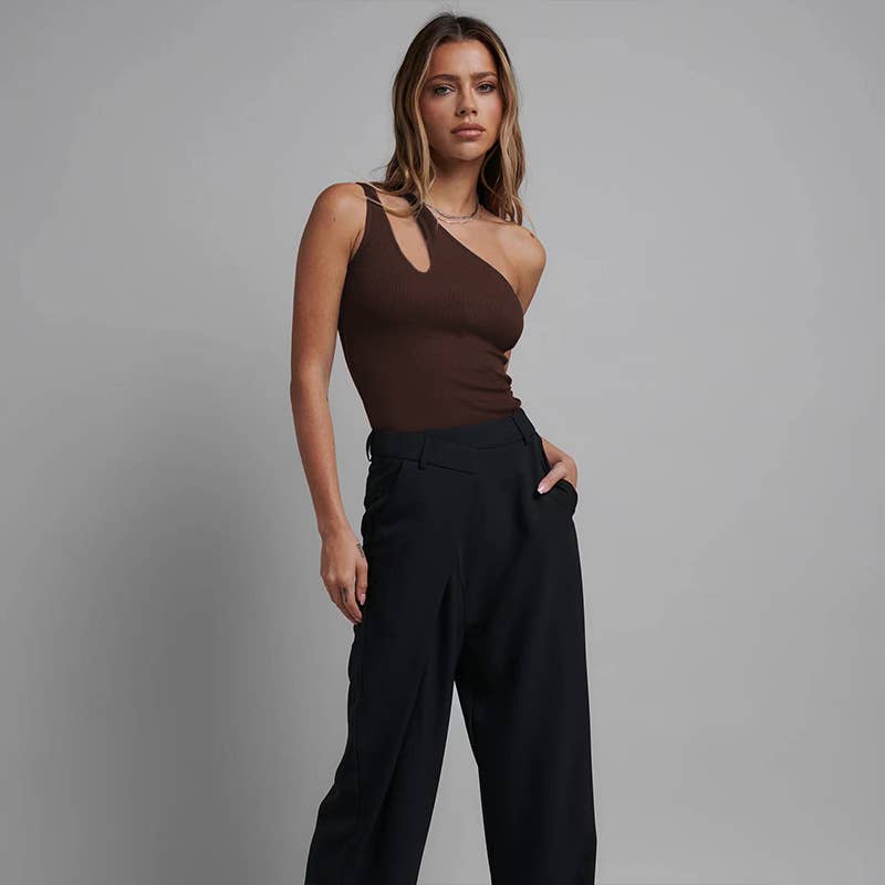 Sexy slim-fit cotton ribbed cutout onesie