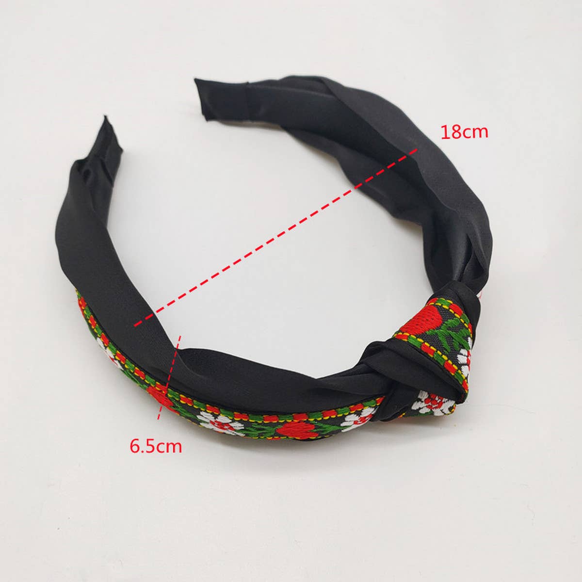 WIDE EMBROIDERED DOUBLE KNOT HEADBAND