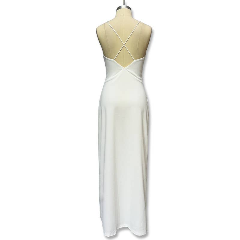 Solid-color French deep V-neck strapless dress
