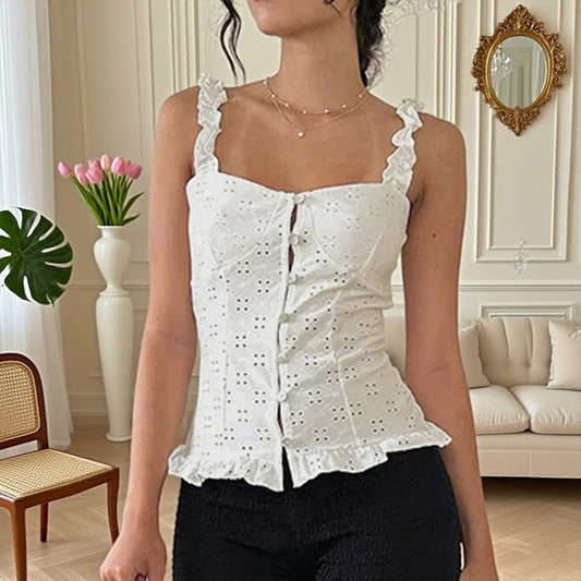 Slim-fitting solid-color sexy lace halter top