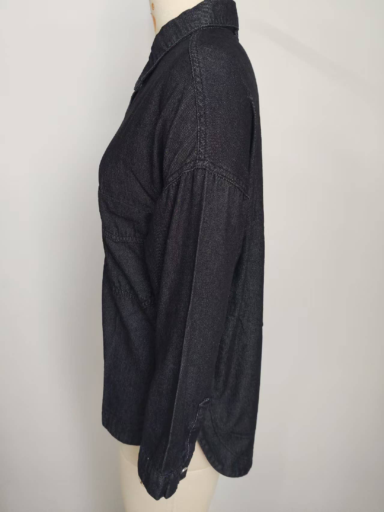 Washed vintage loose casual split denim shirt