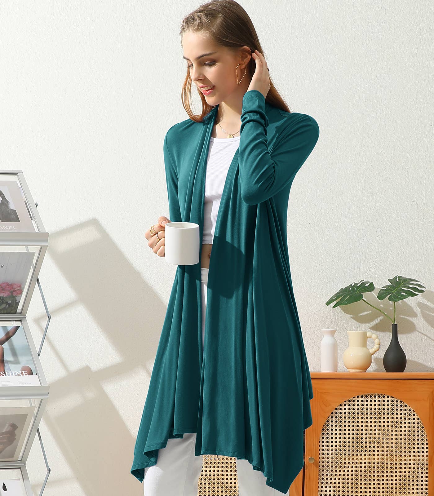 AWTL073_Long Sleeve Casual Open Front Long Cardigan