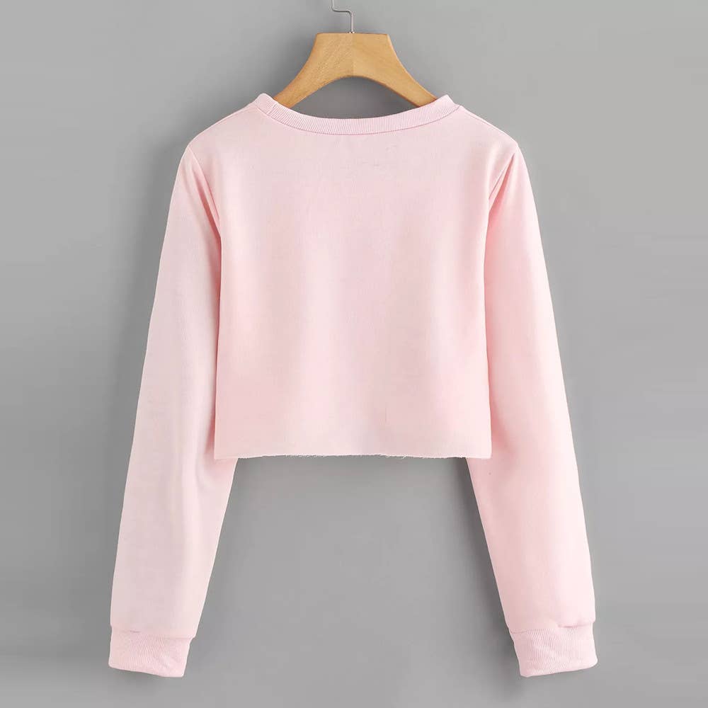 ROUND NECK SOLID COLOR LONG SLEEVE PULLOVER TOP